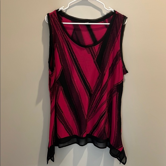 Simply Vera Vera Wang Pink and Black Asymmetrical Tank Top - Picture 1 of 10